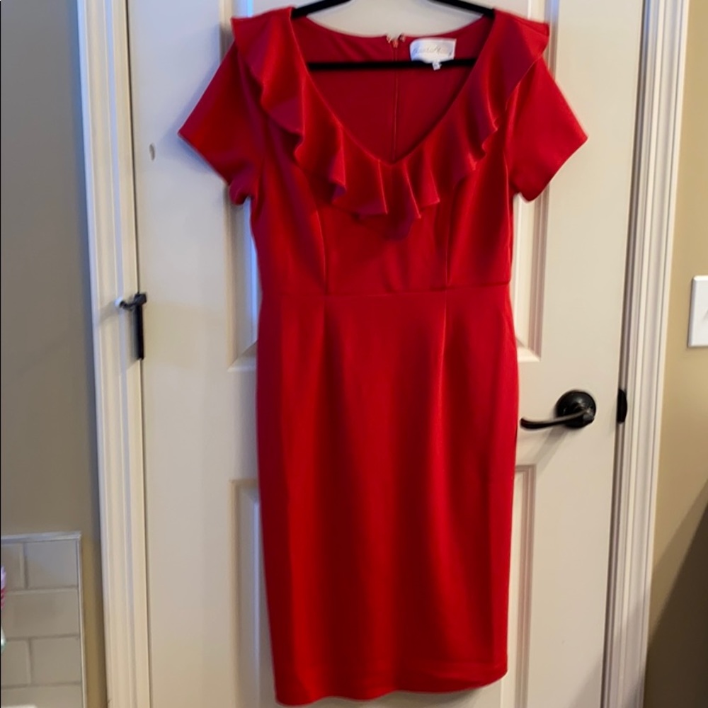 Beautiful Red Ruffle Collar Red Dress